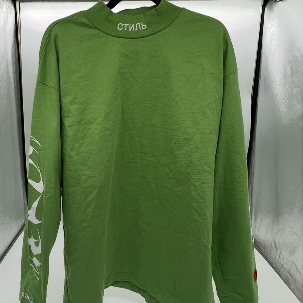 Heron Preston Men's Green Graphic Mock Neck Long Sleeve T-Shirt Size M